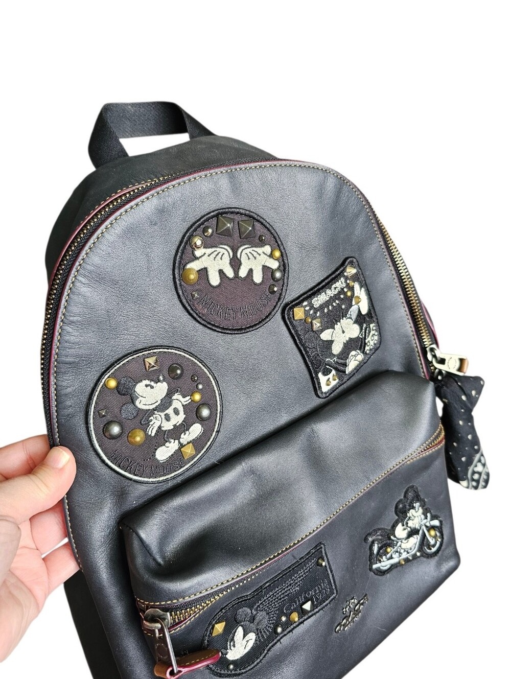 Retired Coach X Disney Mickey Mouse Patch Backpack Leather Black - Picture 2 of 10